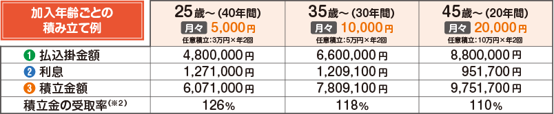 加入年齢ごとの積み立て例